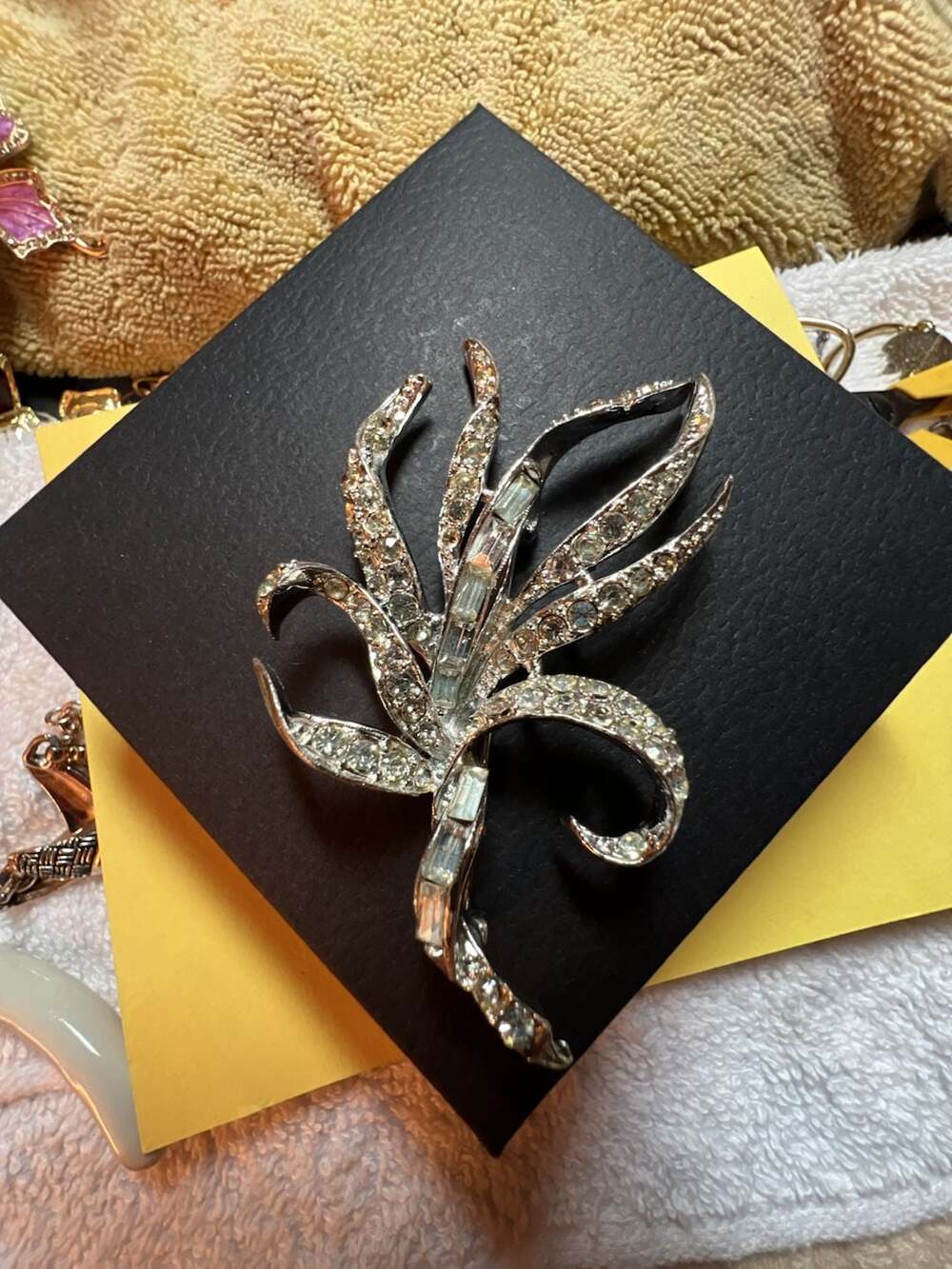 Vintage Pell Silver Tone Rhinestone Floral Spray Brooch